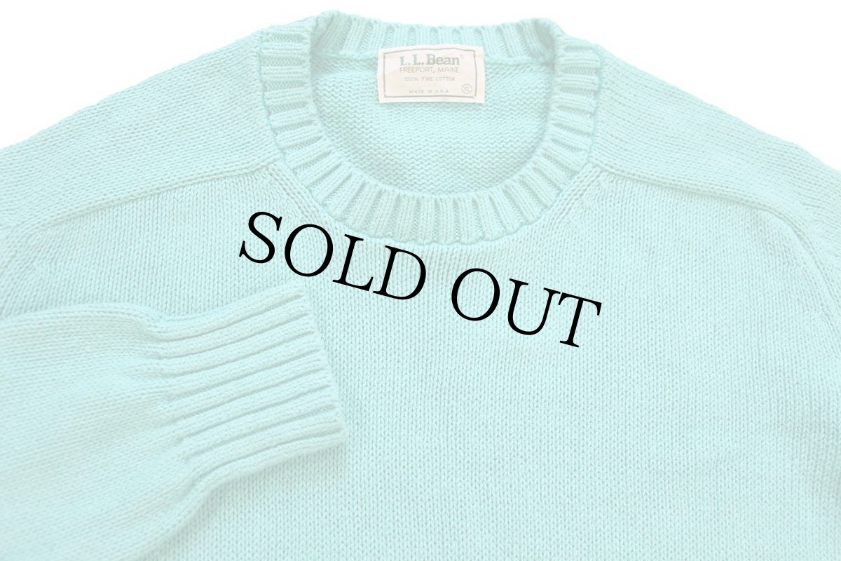 画像3: 80s USA製 L.L.Bean サドルショルダー コットンニット セーター ティファニーブルー XL (3)