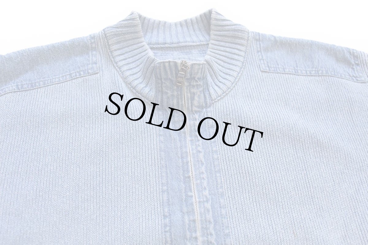 画像3: 90s デンマーク製 BLUE WILLI'S デニム切り替え フルジップ コットンニット セーター インディゴ XXXL★特大 (3)