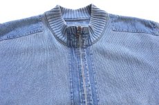 画像3: 90s デンマーク製 BLUE WILLI'S デニム切り替え フルジップ コットンニット セーター インディゴ XXXL★特大 (3)