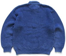 画像2: 90s デンマーク製 BLUE WILLI'S デニム切り替え 襟付き ケーブル編み コットンニット セーター インディゴ M (2)