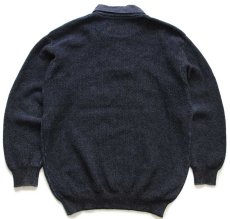 画像2: 90s BLUE WILLI'S ダイヤ柄 襟付き コットンニット セーター チャコールグレー×インディゴ L (2)