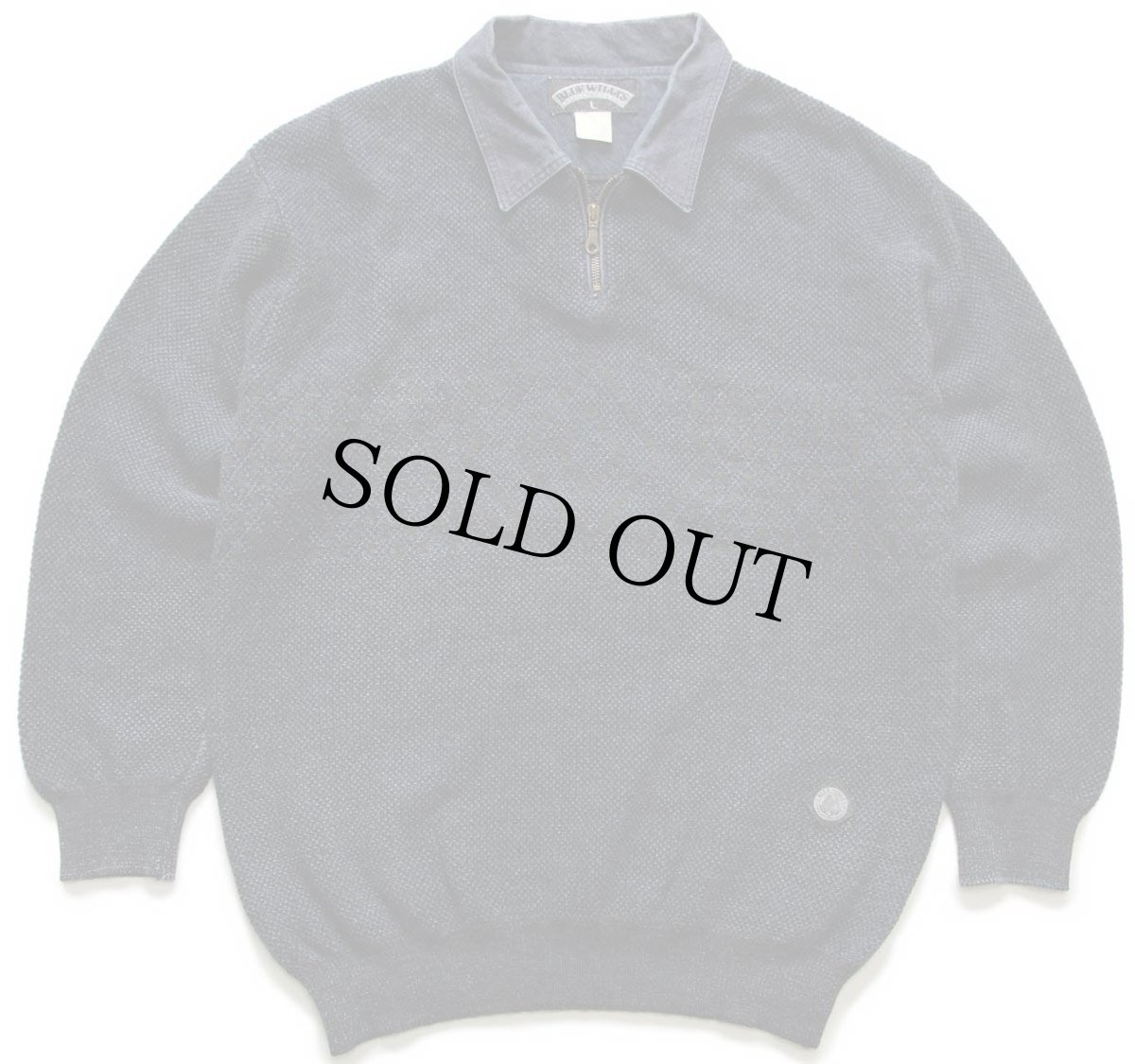 画像1: 90s BLUE WILLI'S ダイヤ柄 襟付き コットンニット セーター チャコールグレー×インディゴ L (1)