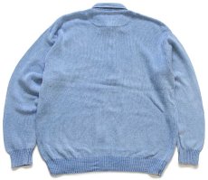 画像2: 90s デンマーク製 BLUE WILLI'S デニム切り替え 襟付き コットンニット セーター インディゴ L (2)