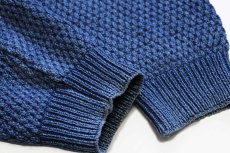 画像6: 90s デンマーク製 BLUE WILLI'S デニム切り替え 襟付き ケーブル編み コットンニット セーター インディゴ M (6)