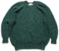 画像1: 80s USA製 L.L.Bean 無地 ローゲージ コットンニット セーター 緑 XL (1)