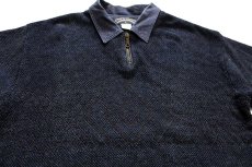 画像3: 90s BLUE WILLI'S ダイヤ柄 襟付き コットンニット セーター チャコールグレー×インディゴ L (3)