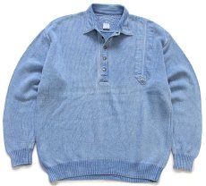 画像1: 90s デンマーク製 BLUE WILLI'S デニム切り替え 襟付き コットンニット セーター インディゴ L (1)