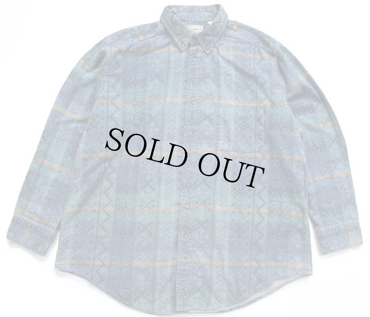 画像1: 90s USA製 L.L.Bean フォークロア柄 ボタンダウン コットン シャモアクロスシャツ XL (1)