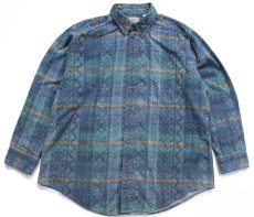 画像1: 90s USA製 L.L.Bean フォークロア柄 ボタンダウン コットン シャモアクロスシャツ XL (1)