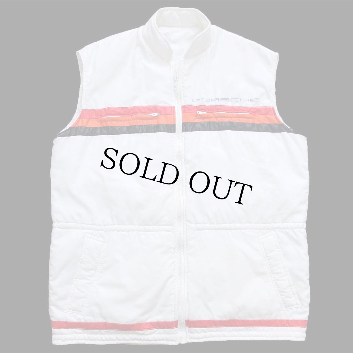 画像1: 80s PORSCHE ポルシェ ライン入り スタンドカラー 中綿入り レーシングベスト 白 (1)