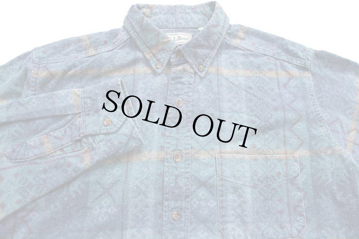 画像3: 90s USA製 L.L.Bean フォークロア柄 ボタンダウン コットン シャモアクロスシャツ XL (3)