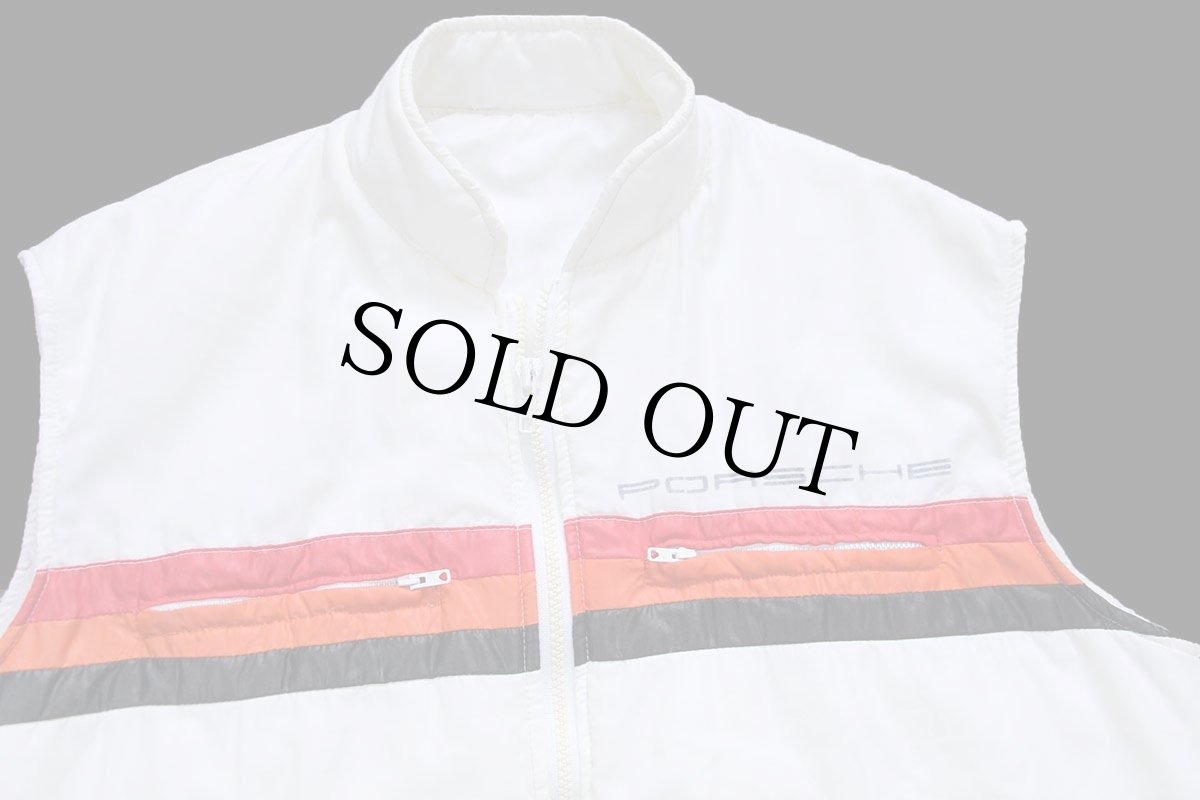 画像3: 80s PORSCHE ポルシェ ライン入り スタンドカラー 中綿入り レーシングベスト 白 (3)