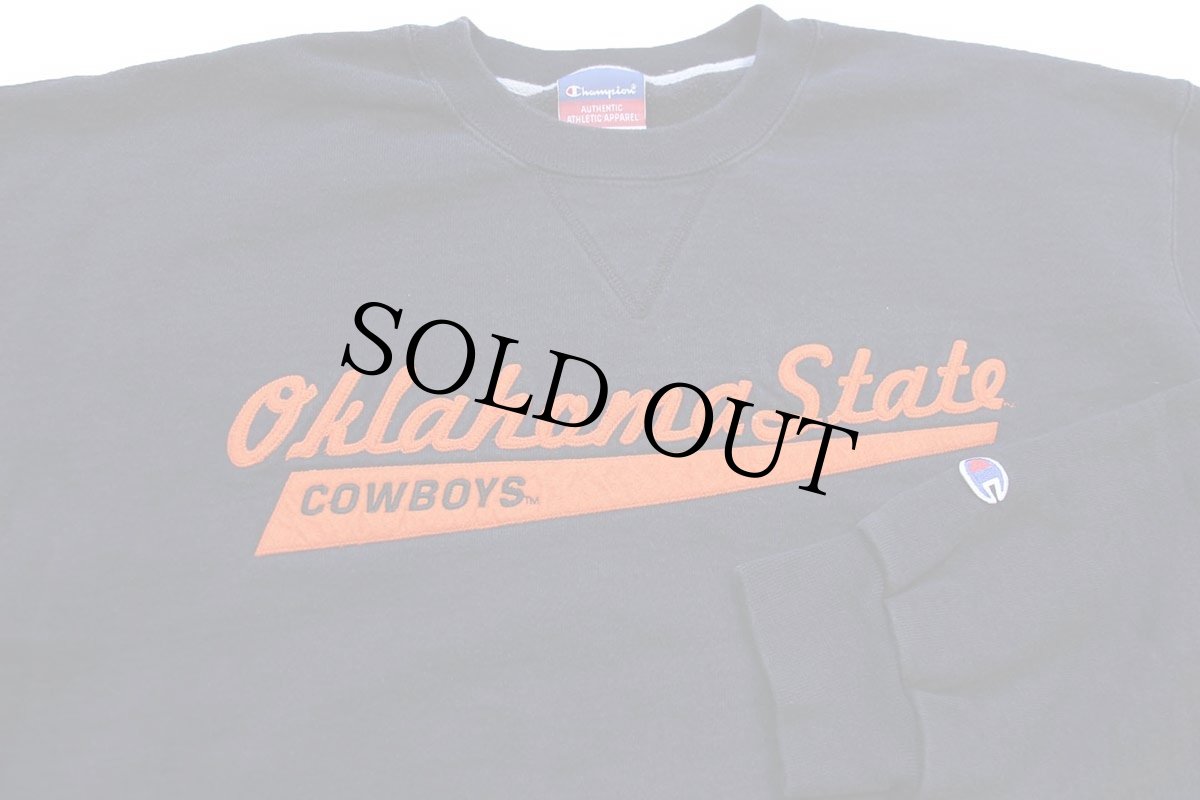 画像3: 00s メキシコ製 Championチャンピオン Oklahoma State COWBOYS フェルトパッチ付き 前V スウェット 黒 XL (3)
