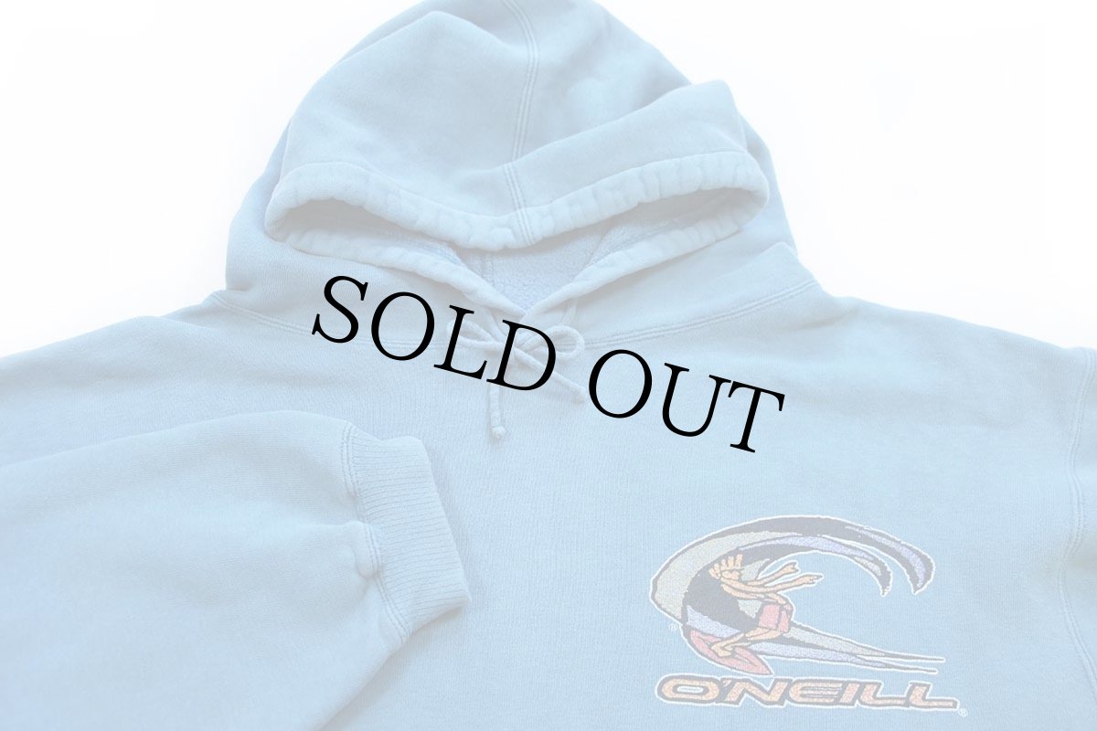 画像3: 90s O'NEILLオニール ビッグロゴ 両面プリント スウェットパーカー ターコイズ L★フーディー (3)