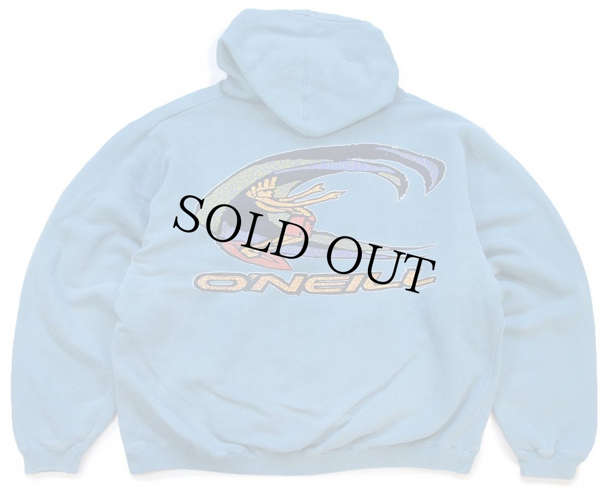 画像1: 90s O'NEILLオニール ビッグロゴ 両面プリント スウェットパーカー ターコイズ L★フーディー (1)