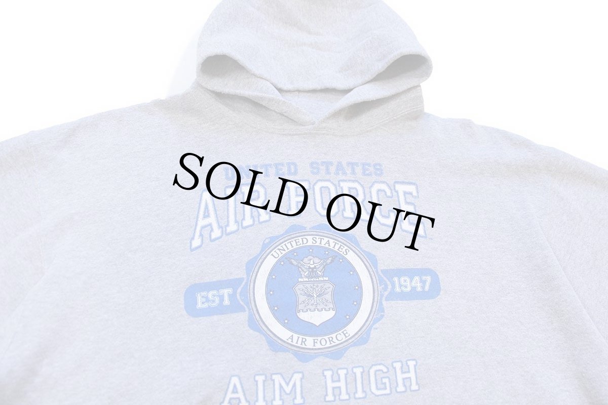 画像3: USA製 UNITED STATES AIR FORCE AIM HIGH スウェットパーカー 杢グレー XL★フーディー (3)