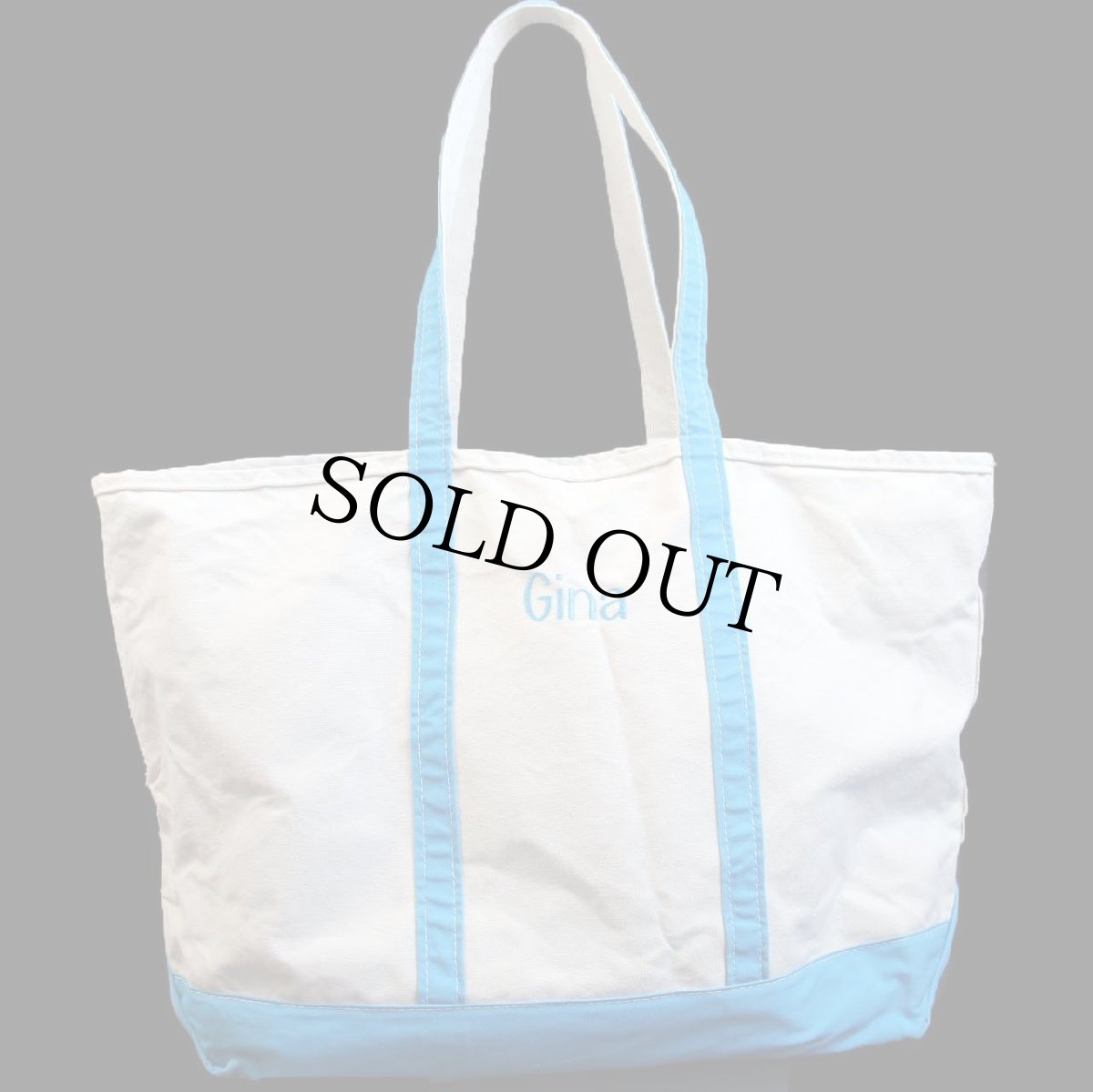 画像1: 00s USA製 L.L.Bean BOAT AND TOTE Gina 刺繍 キャンバス トートバッグ ライトブルー XL★エクストララージ (1)