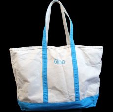 画像1: 00s USA製 L.L.Bean BOAT AND TOTE Gina 刺繍 キャンバス トートバッグ ライトブルー XL★エクストララージ (1)