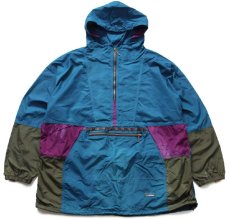 画像1: 90s USA製 L.L.Bean チロリアンテープ マルチカラー ナイロン アノラックパーカー XXL-T★特大 (1)