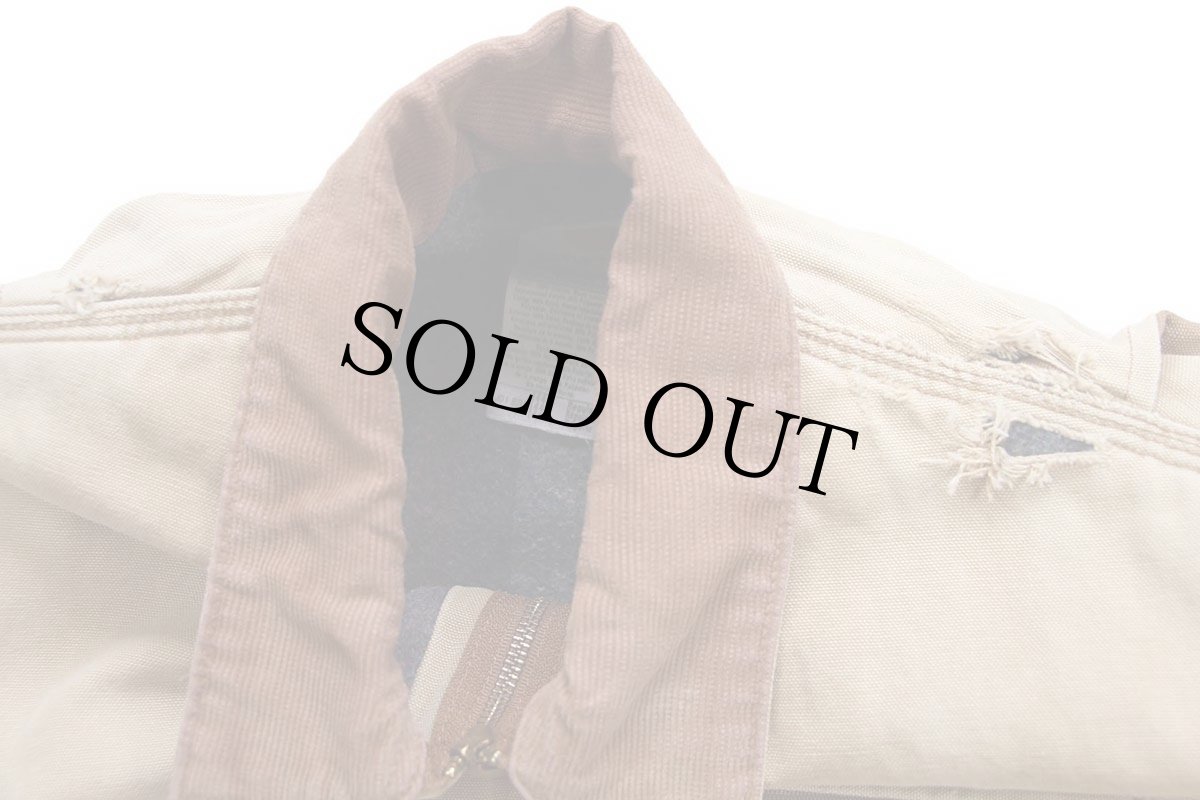 画像7: 00s USA製 carharttカーハート ブランケットライナー ダック地 デトロイトジャケット ボロ 茶 フェード 44R (7)