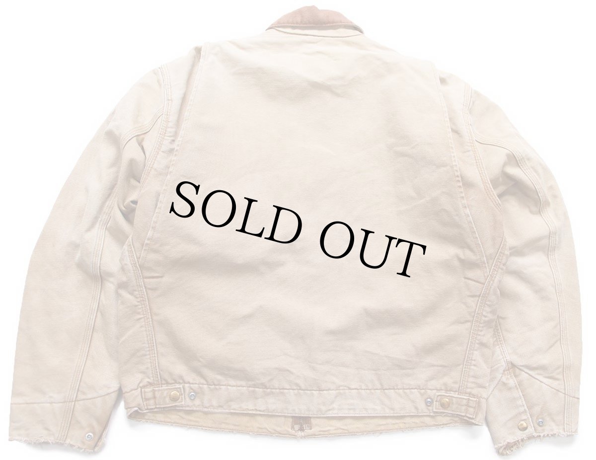 画像2: 00s USA製 carharttカーハート ブランケットライナー ダック地 デトロイトジャケット ボロ 茶 フェード 44R (2)