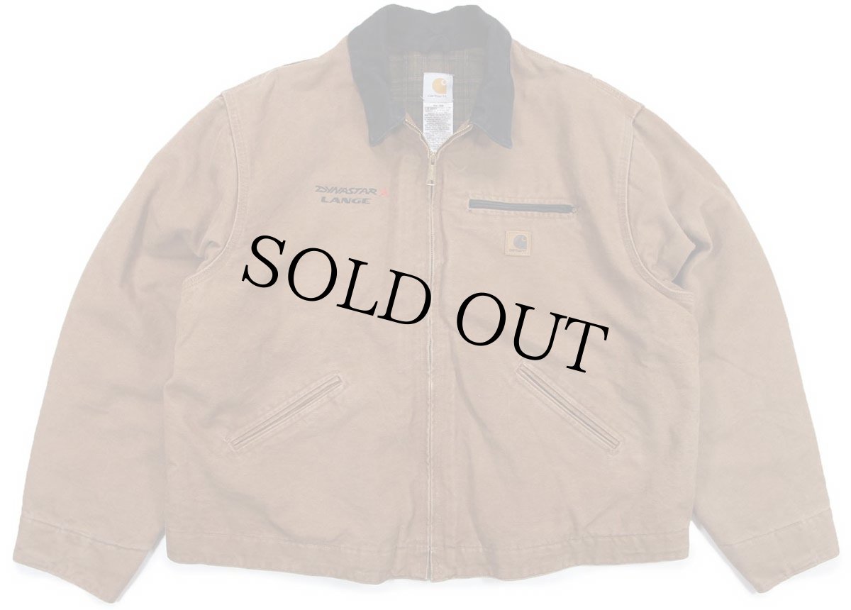 画像1: 00s carharttカーハート DYNASTAR LANGE 刺繍 ブランケットライナー ダック地 デトロイトジャケット 茶 2XL-R★特大 (1)