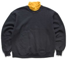 画像1: 90s メキシコ製 CHALK LINE 無地 レイヤード タートルネック スウェット 黒×黄★ブランク (1)