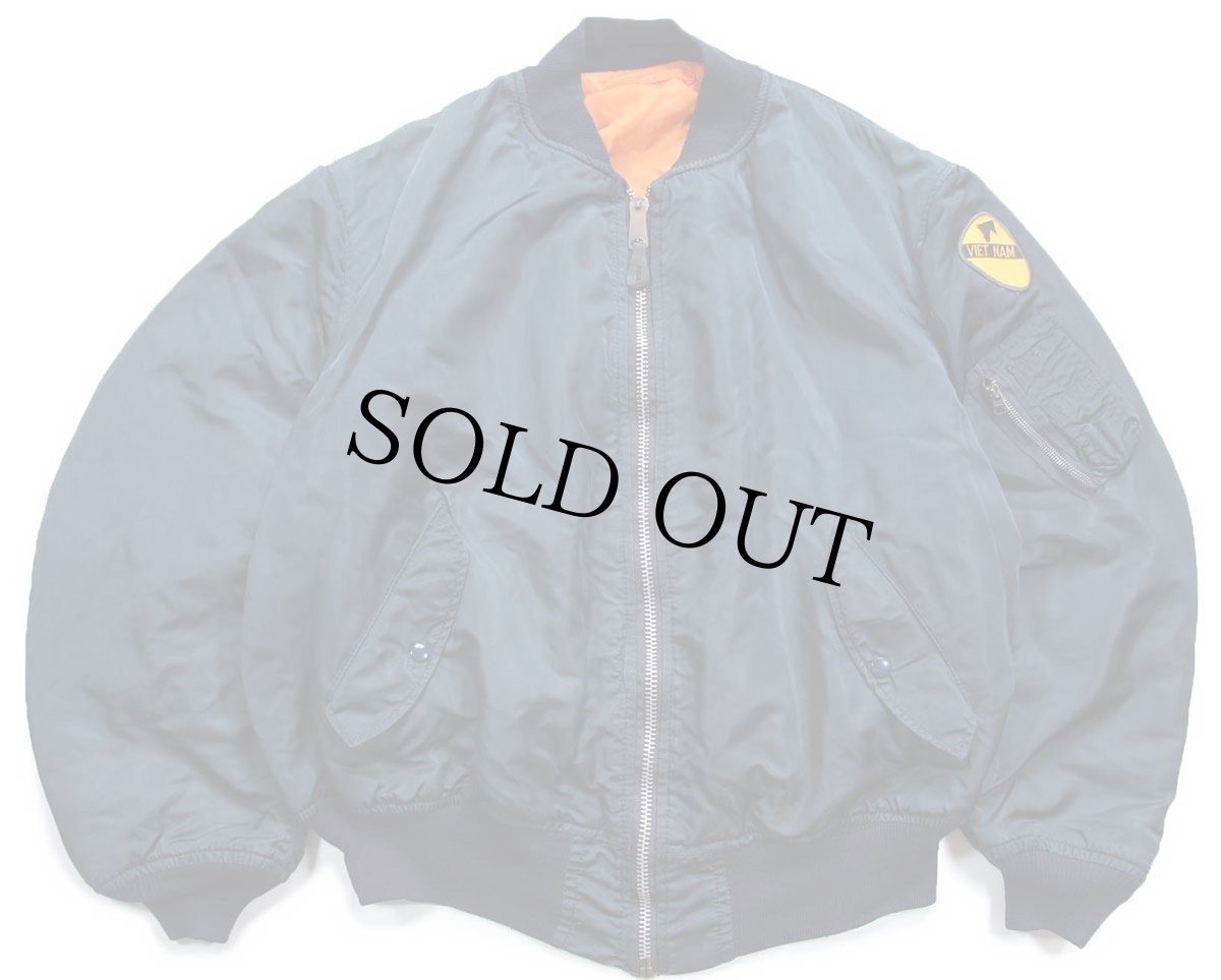 画像1: 90s USA製 ALPHAアルファ パッチ付き MA-1 フライトジャケット 紺 XXL★特大 (1)