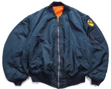 画像1: 90s USA製 ALPHAアルファ パッチ付き MA-1 フライトジャケット 紺 XXL★特大 (1)