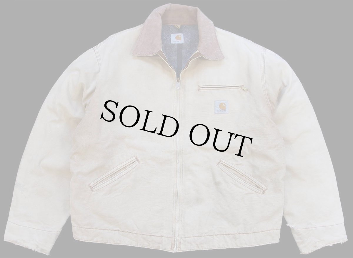 画像1: 90s carharttカーハート ブランケットライナー ダック地 デトロイトジャケット 茶 フェード (1)