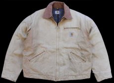 画像1: 90s carharttカーハート ブランケットライナー ダック地 デトロイトジャケット 茶 フェード (1)