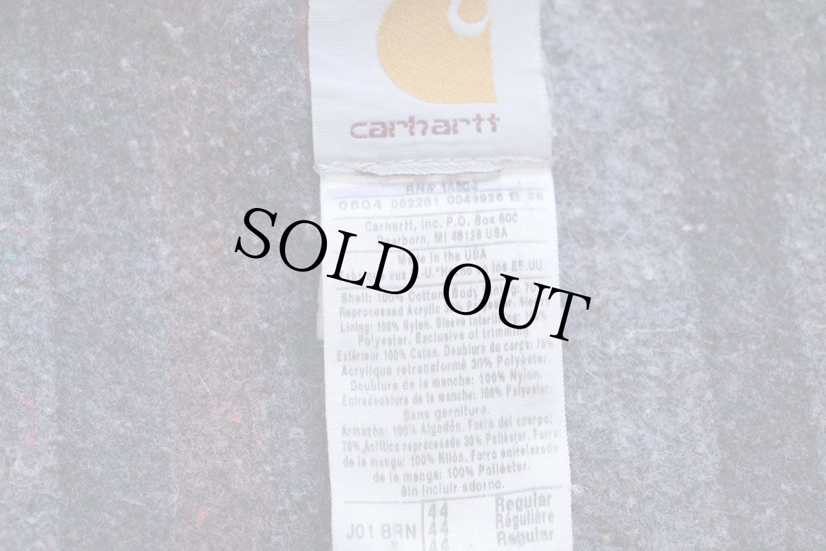 画像4: 00s USA製 carharttカーハート ブランケットライナー ダック地 デトロイトジャケット ボロ 茶 フェード 44R (4)