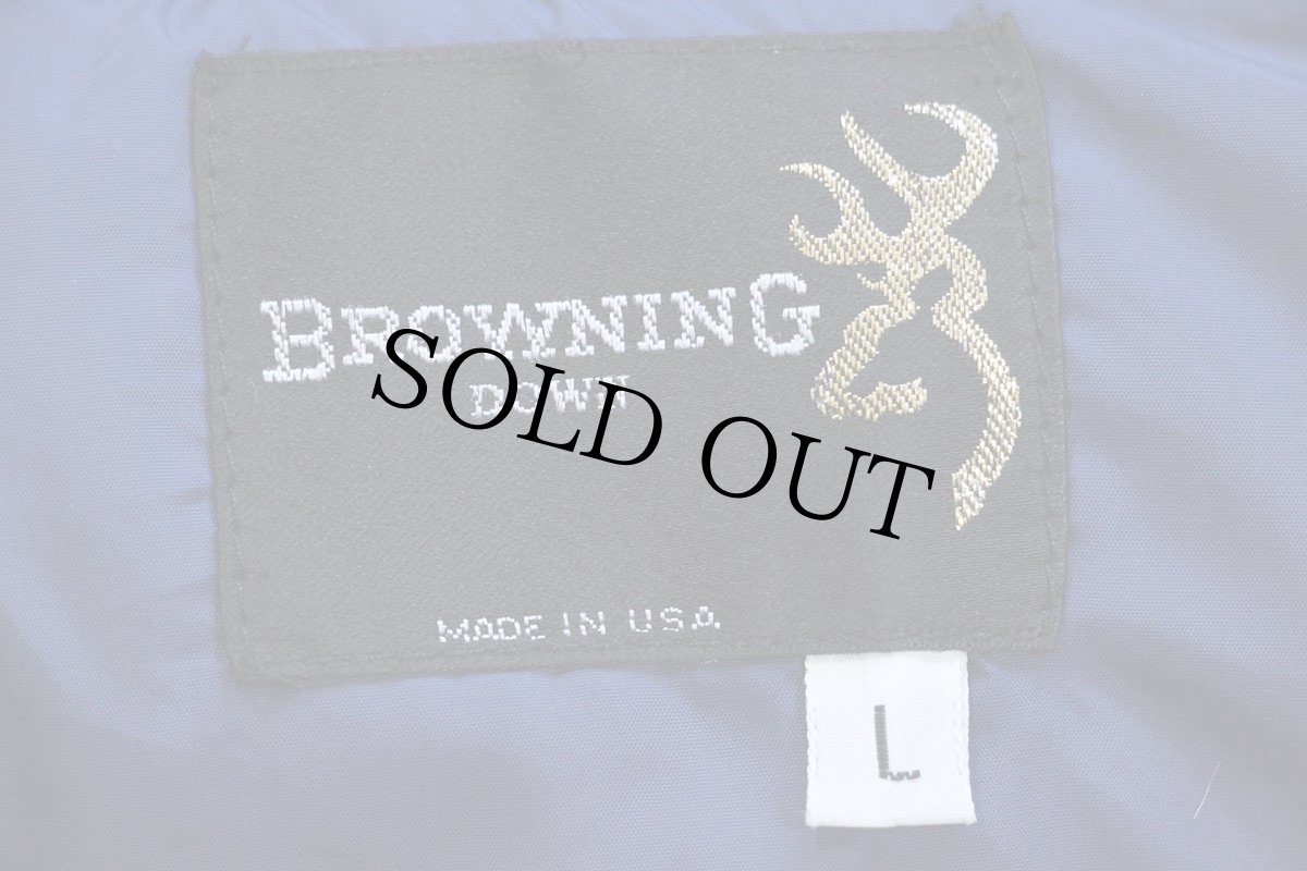 画像4: 80s USA製 BROWNING ロゴ刺繍 ダウンジャケット 紺 L (4)