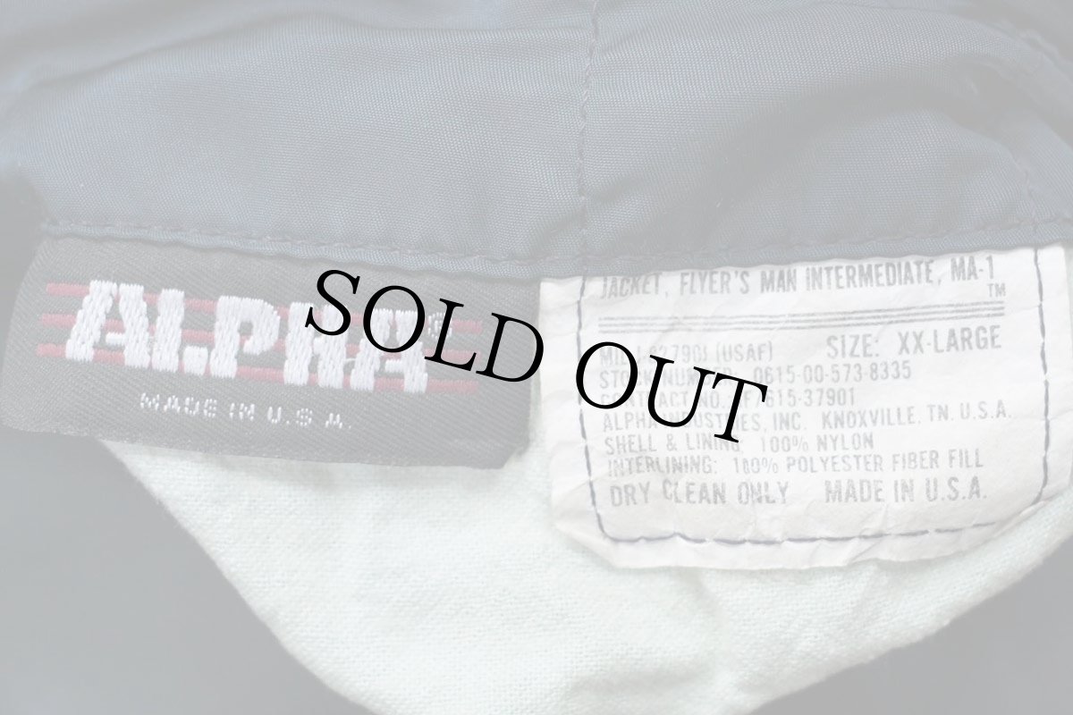 画像4: 90s USA製 ALPHAアルファ パッチ付き MA-1 フライトジャケット 紺 XXL★特大 (4)