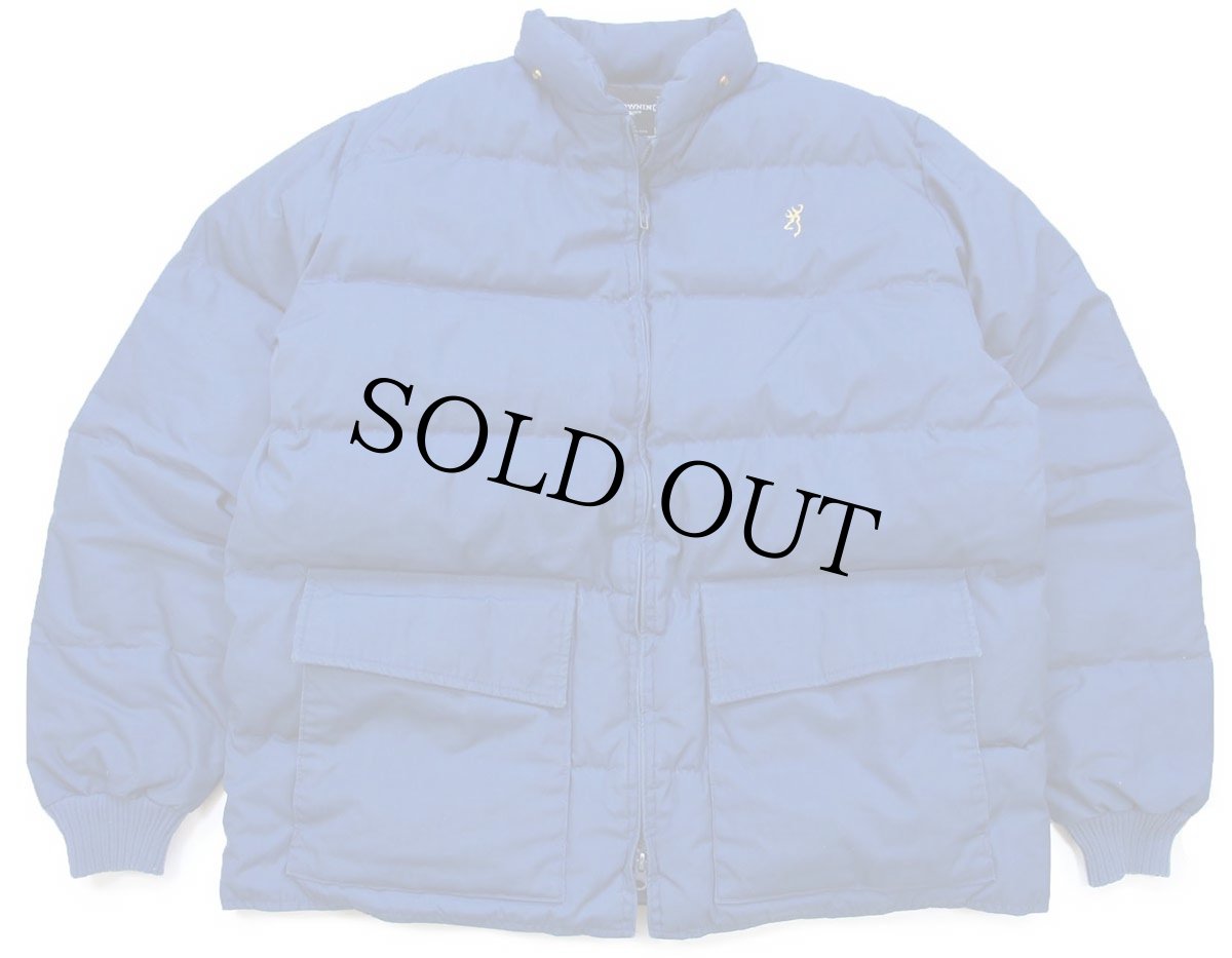 画像1: 80s USA製 BROWNING ロゴ刺繍 ダウンジャケット 紺 L (1)