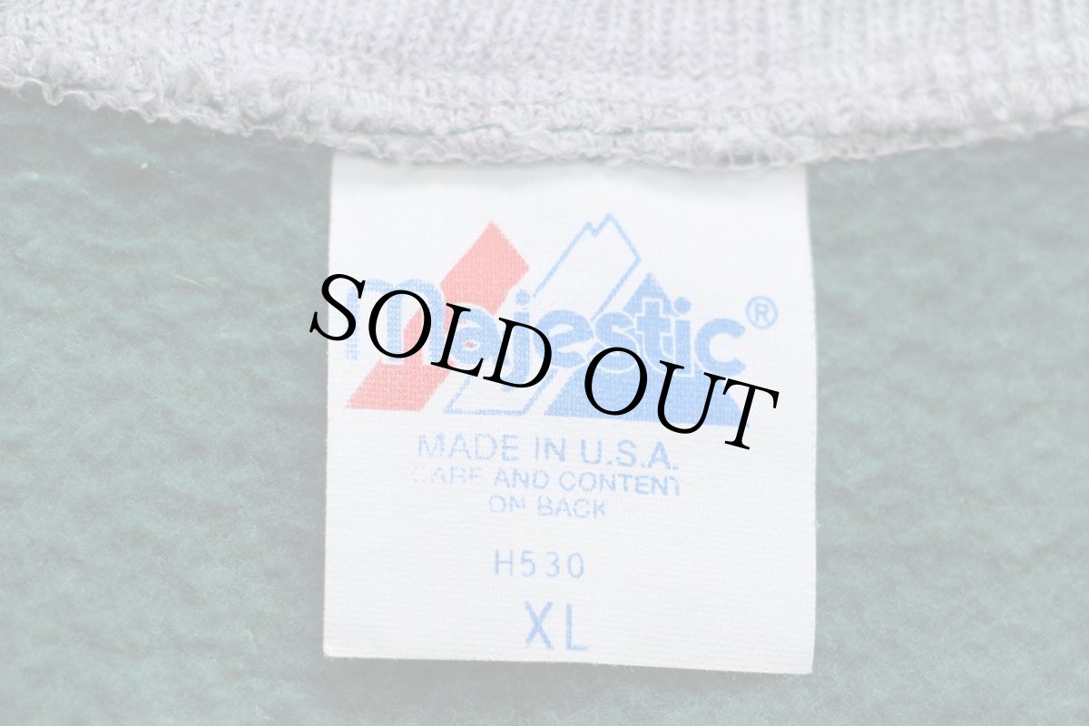 画像4: 90s USA製 Majestic MLB Oakland Athletics パッチ付き ツートン 切り替え スウェット スタジャン 緑×杢グレー XL★ジャケット (4)