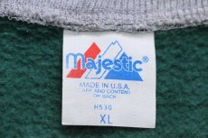 画像4: 90s USA製 Majestic MLB Oakland Athletics パッチ付き ツートン 切り替え スウェット スタジャン 緑×杢グレー XL★ジャケット (4)