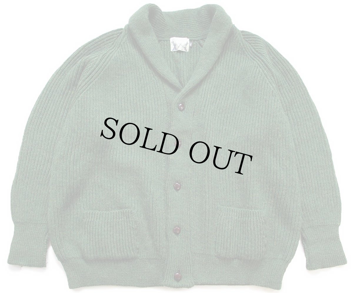 画像1: 英国製 PETER CHRISTIAN ショールカラー ローゲージ ブリティッシュ ウールニット カーディガン 緑 ミックス 4XL★特大 (1)