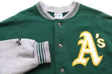 画像3: 90s USA製 Majestic MLB Oakland Athletics パッチ付き ツートン 切り替え スウェット スタジャン 緑×杢グレー XL★ジャケット (3)