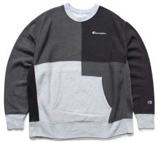 画像1: Championチャンピオン スクリプト ロゴ刺繍 クレイジーパターン パネル切り替え リバースウィーブ スウェット XL (1)