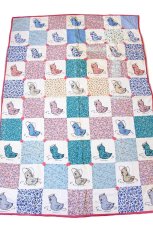 画像2: ビンテージ ハンドメイド 小花柄×小鳥×ランダムドット柄 パッチワーク キルトラグ (2)