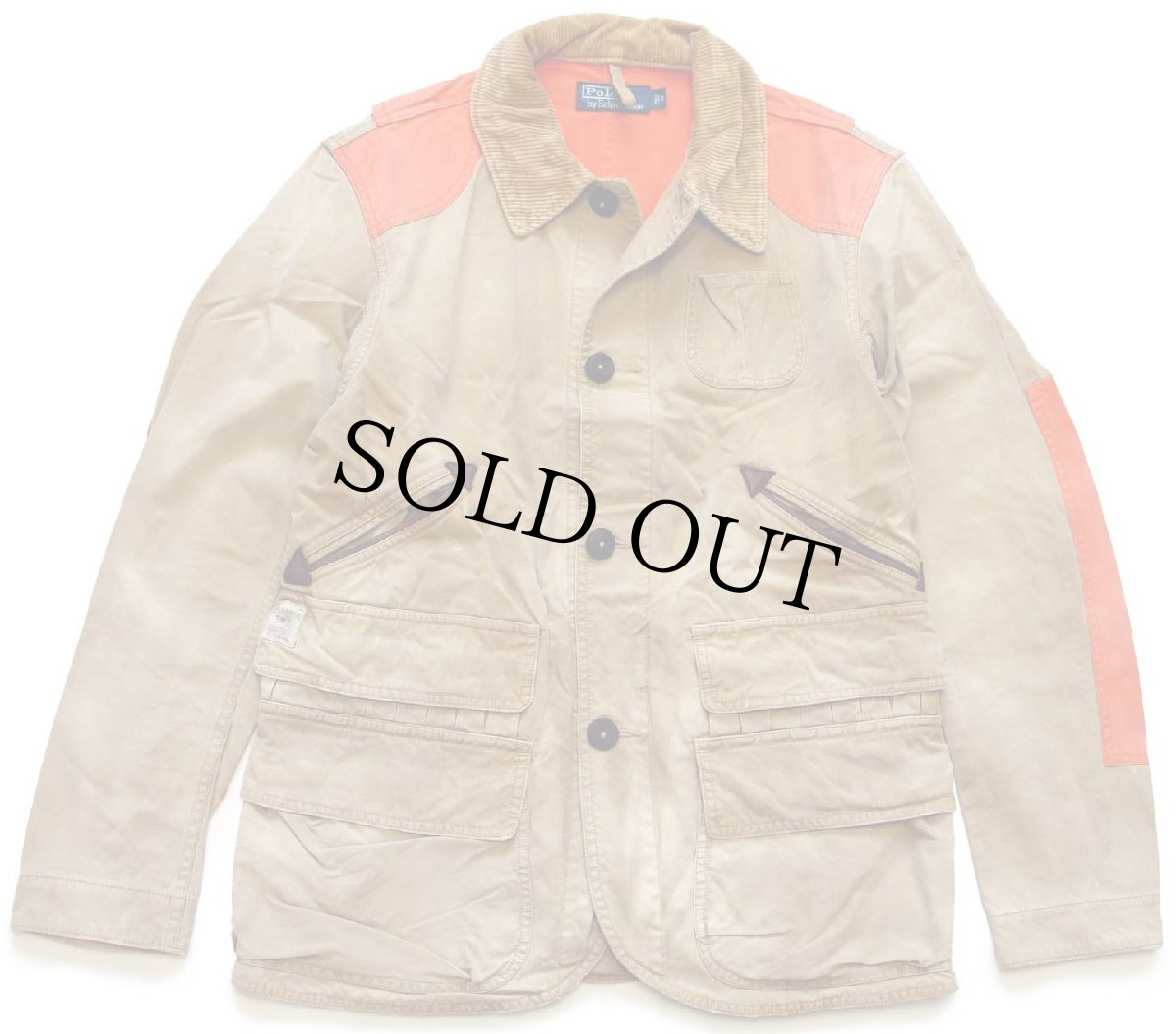 画像1: 00s ポロ ラルフローレン ツートン 切り替え コットン ハンティングジャケット 茶×レスキューオレンジ フェード S (1)