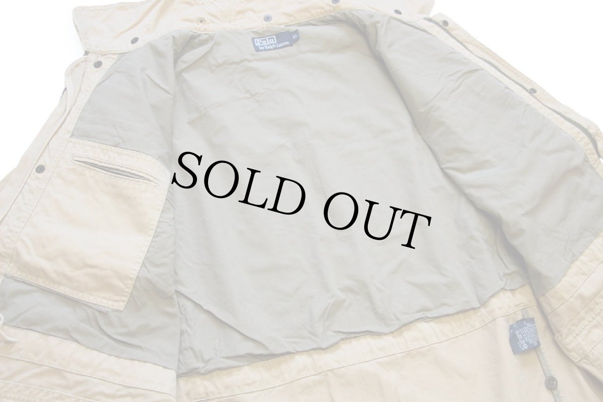 画像5: 00s ポロ ラルフローレン チンスト&パッチ付き ビンテージ加工 コットンツイル フィールドジャケット カーキ XL (5)