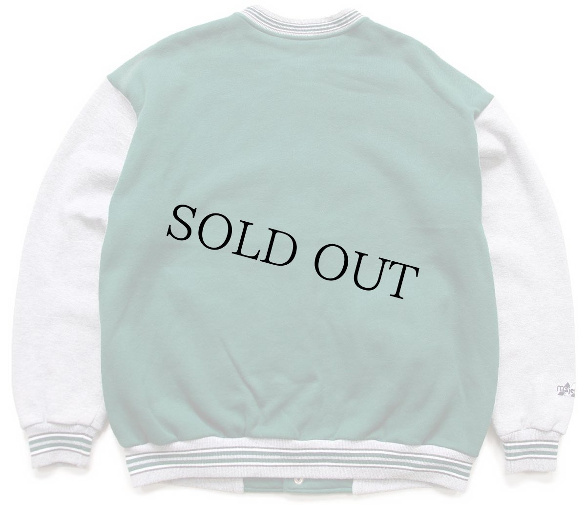 画像2: 90s USA製 Majestic MLB Oakland Athletics パッチ付き ツートン 切り替え スウェット スタジャン 緑×杢グレー XL★ジャケット (2)