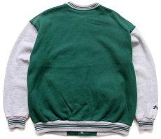 画像2: 90s USA製 Majestic MLB Oakland Athletics パッチ付き ツートン 切り替え スウェット スタジャン 緑×杢グレー XL★ジャケット (2)
