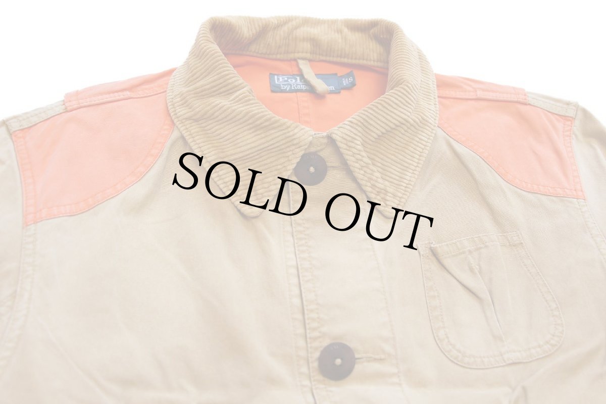 画像3: 00s ポロ ラルフローレン ツートン 切り替え コットン ハンティングジャケット 茶×レスキューオレンジ フェード S (3)