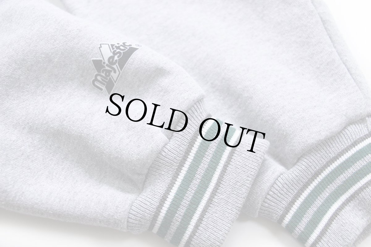 画像6: 90s USA製 Majestic MLB Oakland Athletics パッチ付き ツートン 切り替え スウェット スタジャン 緑×杢グレー XL★ジャケット (6)