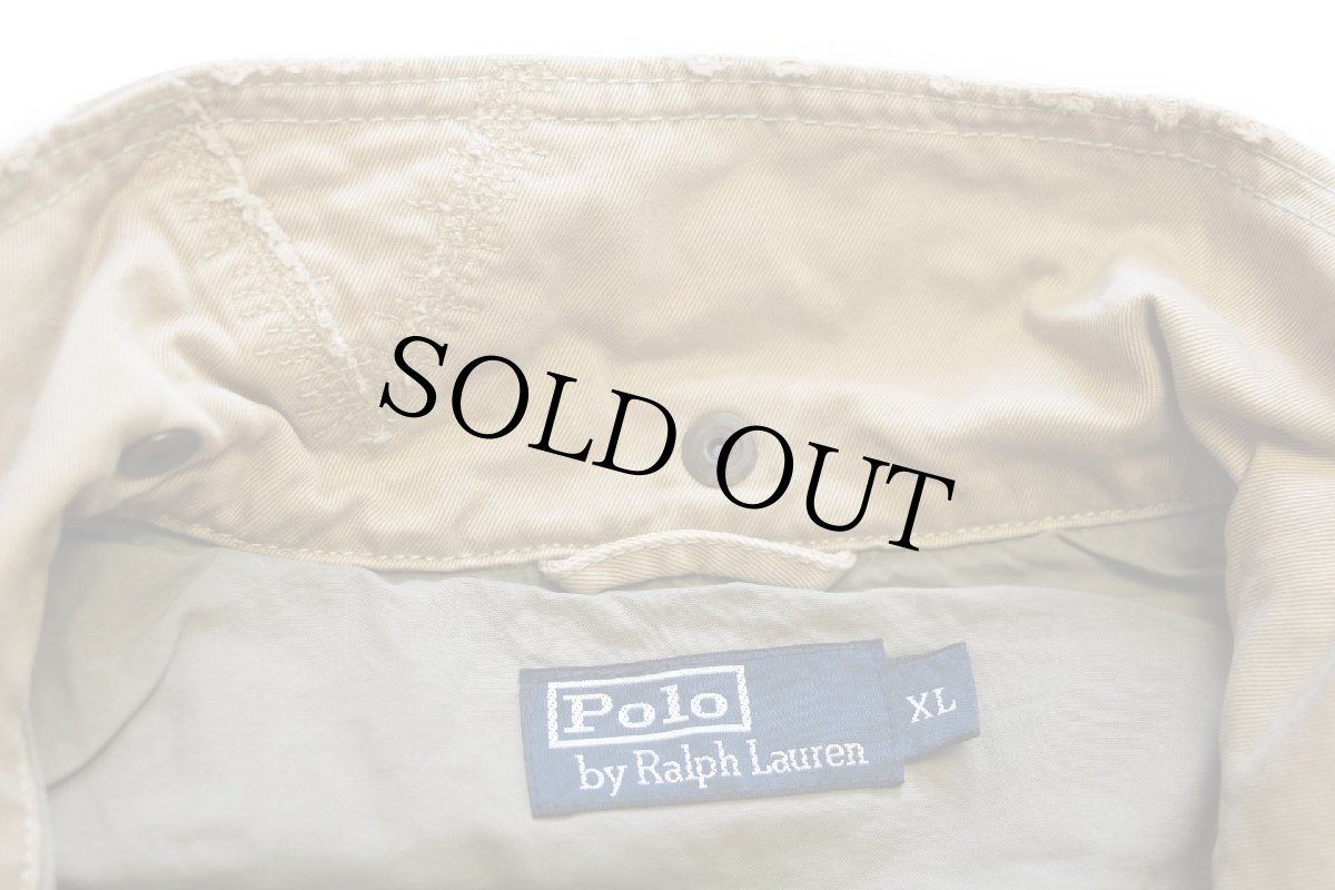 画像4: 00s ポロ ラルフローレン チンスト&パッチ付き ビンテージ加工 コットンツイル フィールドジャケット カーキ XL (4)