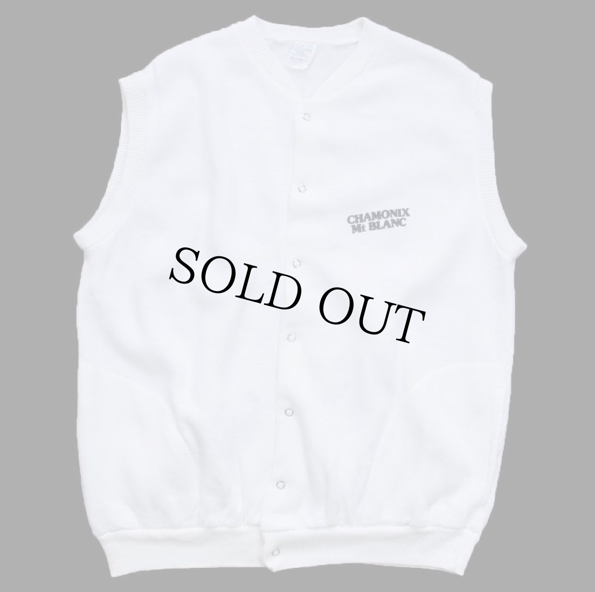 画像1: 80s フランス製 CHAMONIX Mt BLANC フェルトプリント アクリル スウェットベスト 白 (1)