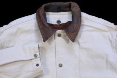 画像3: 90s USA製 Woolrichウールリッチ ラグ柄 ウールライナー コットン キャンバス フィールドコート ベージュ L★ジャケット (3)